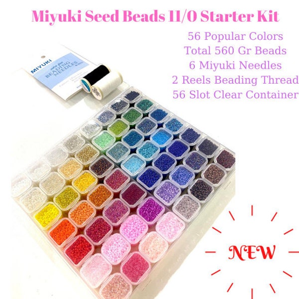 Miyuki Seed Beads Starter Set, 56 Colours 560 Gr 11/0 Round Seed Beads, Needle, Thread,Container