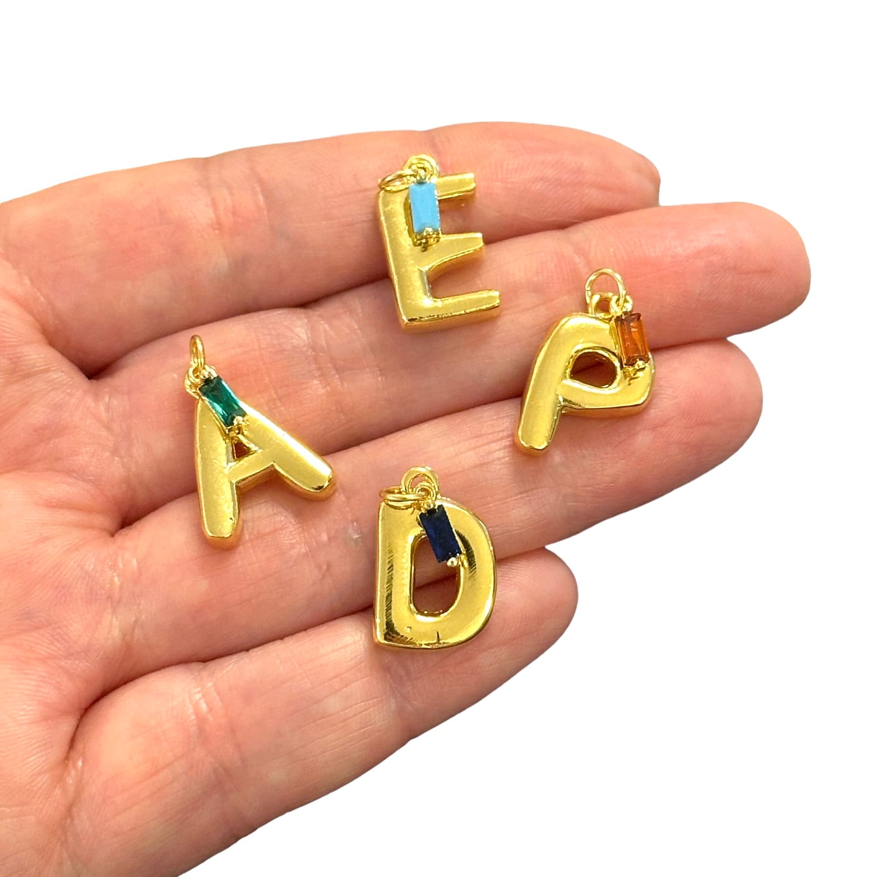 24Kt Gold Plated Balloon Letter Charm with Birthstone - Personalized Initial Jewelry