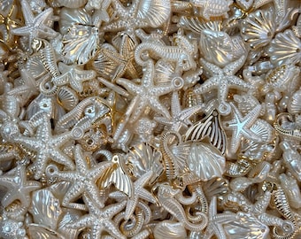 Assorted Pearl & Gold Acrylic Ocean Charms – 50g Pack (~100 pcs)