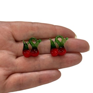 Hand Made Glass Cherry Charms, 2 Pcs in a pack