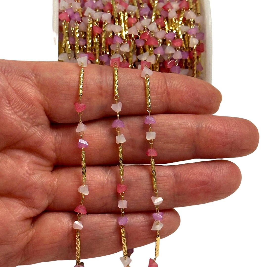 Triangular Mini Chain Multicolor Triangular Crystal&bar Rosary Chain, 24kt Gold Plated Rosary ...
