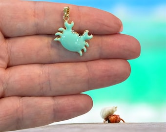 Gold Mint Enamel Crab Charm Pendant
