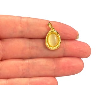 24Kt Gold Plated Ivory Oval Cabochon Pendant – Organic Gold Frame Charm, 22x13mm