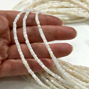 Perline cilindriche in madreperla naturale, filo da 15,5 pollici