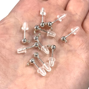 Silver Plated 4mm Ball Post Earring, Ball Stud Earring With Loop, 10 Pcs in a Pack,NEW!!!