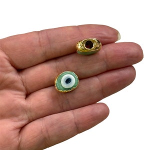 24Kt Gold Plated Hand Made Evil Eye Beads,  Hand Made Evil Eye Beads Green