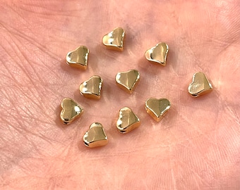 24Kt Gold Plated 5.5mm Heart Spacers, 24Kt Gold Heart Spacers, 10 Pcs in a Pack