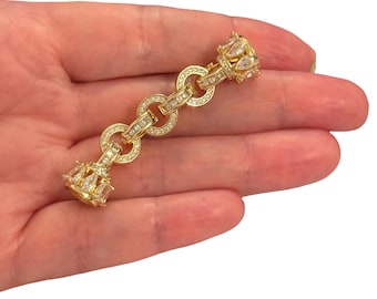 24Kt Gold Plated CZ Chain Link Hook Clasp – Baguette Crystal Decorative Necklace Bracelet Fastening, 55x12mm