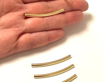 10 Piece Set of Brushed Gold Plated Curved Tube Bead Handmade Jewelry Making Component Measuring 3mm x 40mm