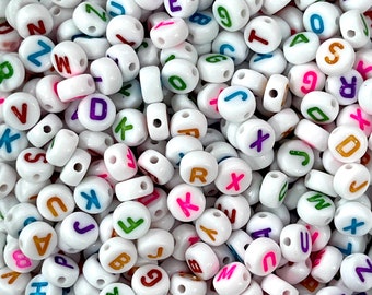 Acrylic flat round white with neon letters beads for jewellery making,500 pcs pack