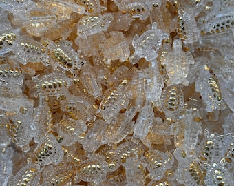 Clear & Gold Turtle Acrylic Beads – 19x14mm, 1.5mm Hole, 50g Pack (~75 pcs)