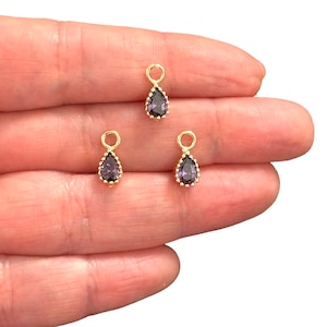 24Kt Gold Plated Drop Amethyst CZ Charms, 3 pcs in a pack