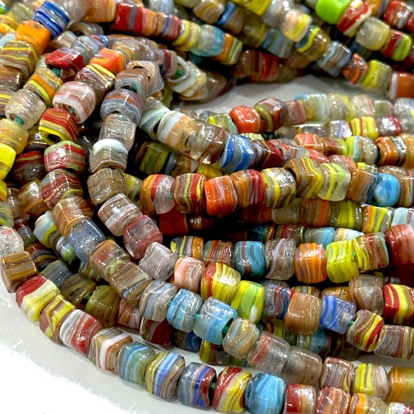 Traditional Turkish Artisan Handmade Cube Glass Beads, Large Hole Glass Beads, 50 Beads in a pack