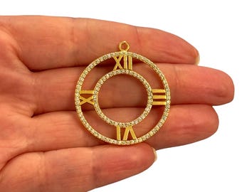 NEW STORY JEWELLERY women\'s roman clock charm in gold 26x29mm 24k Shiny Gold Roman Numerals Clock Charm, Gold  main image 4