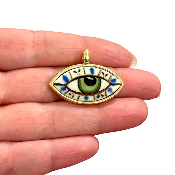 24Kt Gold Plated Hand Made&Paint Ceramic Eye Pendant