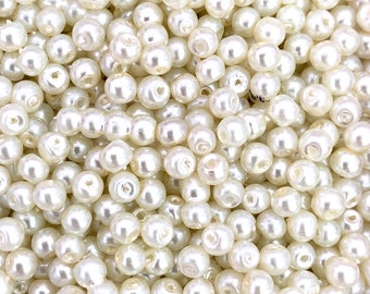 Glass Pearl Beads  3mm, 100 gr ,Approx 2.200 Beads,Ivory Color, Ivory Glass Pearl
