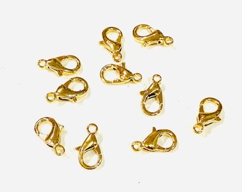 24Kt Shiny Gold Plated Lobster Clasps, (10mm x 6mm) 501 Lobster Claw Clasp,