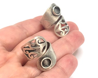 Zilveren ringinstelling, verstelbare ring van antiek verzilverd messing, blanco, verstelbare ring