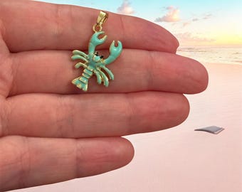 Gold Mint Emaille Hummer Charm Anhänger