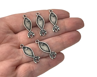 Antique Silver Plated Fish Connector Charms, 5 pieces in a pack