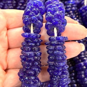 Perline di vetro di Murano fatte a mano con foro largo a forma di fiore blu navy, 10 perline in una confezione