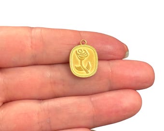 Waterproof Stainless Steel 24Kt Gold Plated Rose Medallion Charm