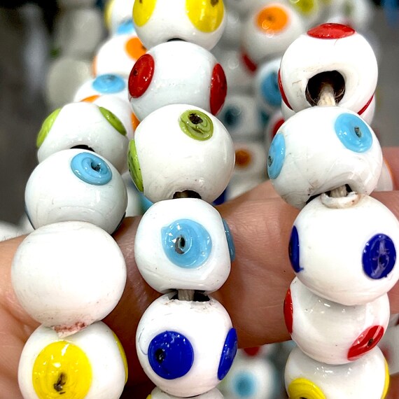 Traditional Turkish Artisan Handmade Round Glass Beads, Large Hole Glass  Beads, 25 Beads in a pack