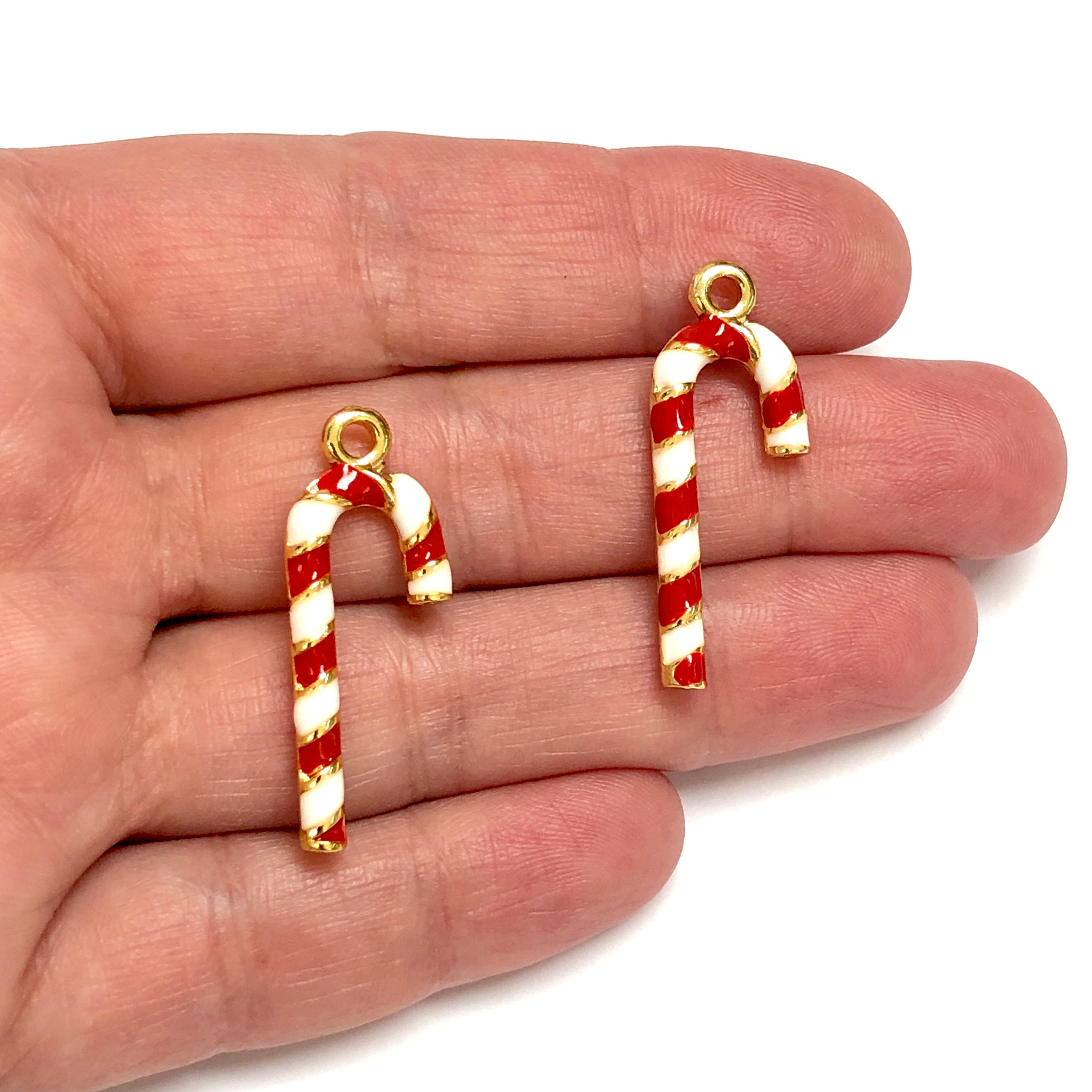 32Pcs 16 Styles Candy Charms Bulk Candy Cane Charm Christmas Candies Alloy  Enamel Red Gold Plated Stick Holiday Dangle Round Charm for Jewelry Making