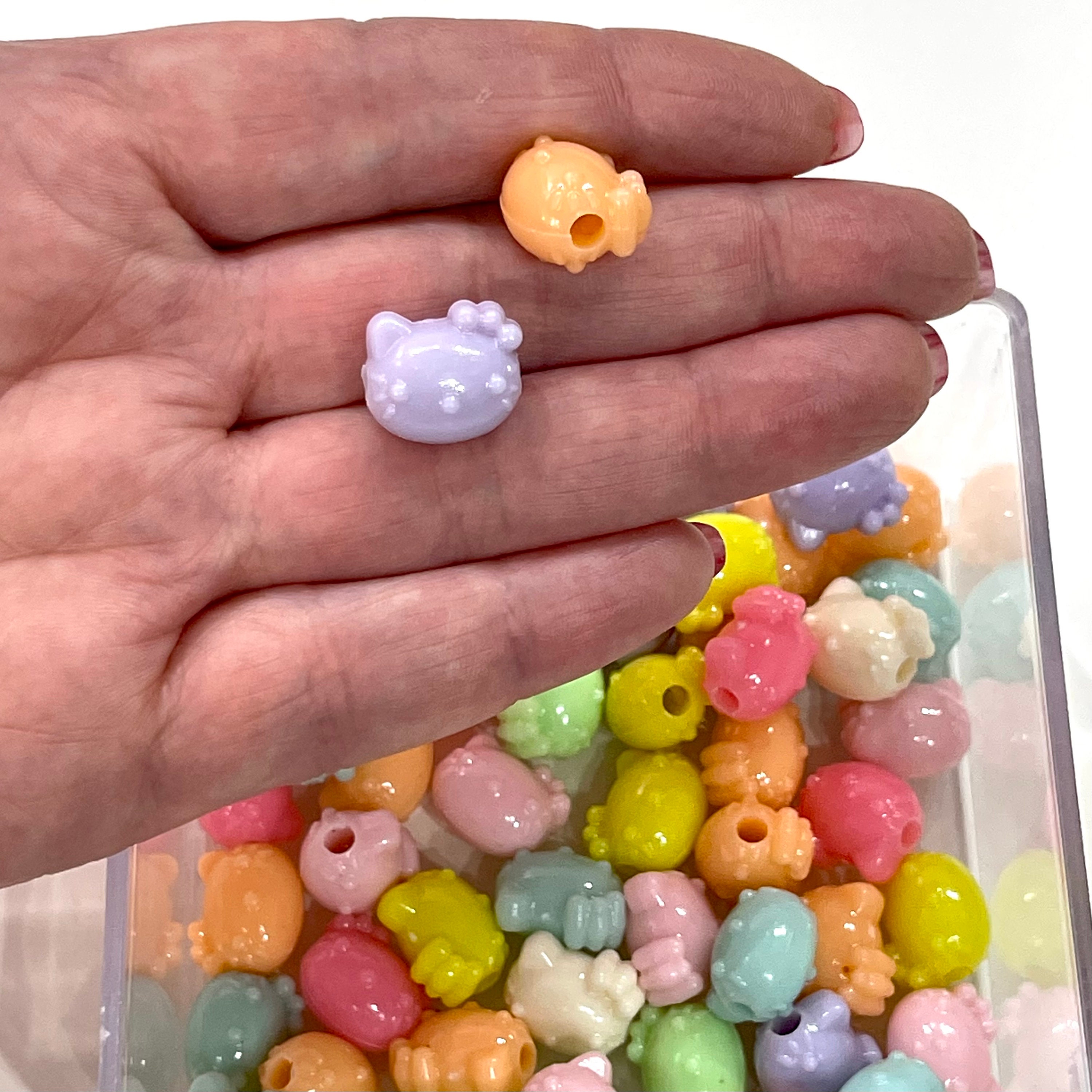 Acrylic Hello Kitty Beads, Assorted 50 Gr Pack, Approx 55 Beads