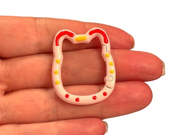 Llavero y colgante para bolso con cabeza de gato rosa esmaltada – 35 x 28 mm