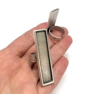 Silver Ring Setting, Antique Silver Plated Brass Adjustable Ring Blank, Adjustable Ring Bezel
