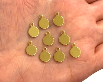 Raw Brass Round Tag Charms, 10pcs in a pack