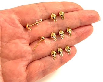 24Kt guldpläterade öronkuddar, 5 mm kulörhängen med ögla, 10 st i ett paket, NYTT!!!