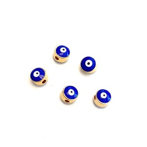 6mm 24K Gold  Plated Evil Eye Beads, 6mm 24K Gold Plated Evil Eye Spacers, 5 Pcs in a Pack