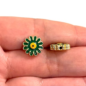 24Kt Gold Plated Brass One Side Enamelled Daisy Charms, 2 pcs in a pack