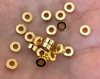 6mm 24Kt Gold Plated Large Hole Brass Spacer Charms, 10 pcs in a pack