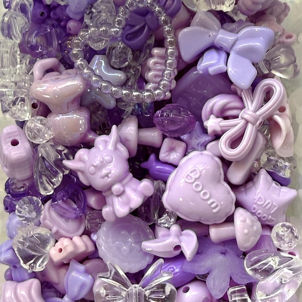 Lavender Phone Lanyard Bead Mix – 50g Assorted Bows, Hearts & Charms