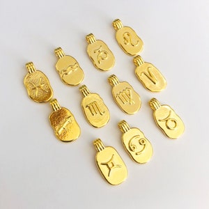 24Kt Gold Plated Brass Zodiac Horoscope Sign, Constellation Medallion Pendant,  Celestial Astrology Charm for Necklace Jewelry Making