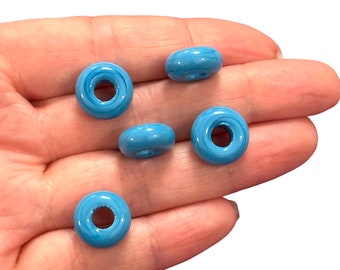 Murano Glass Rondelle Beads 5pcs Pack, Handmade 5mm Hole Lampwork Jewelry Supplies