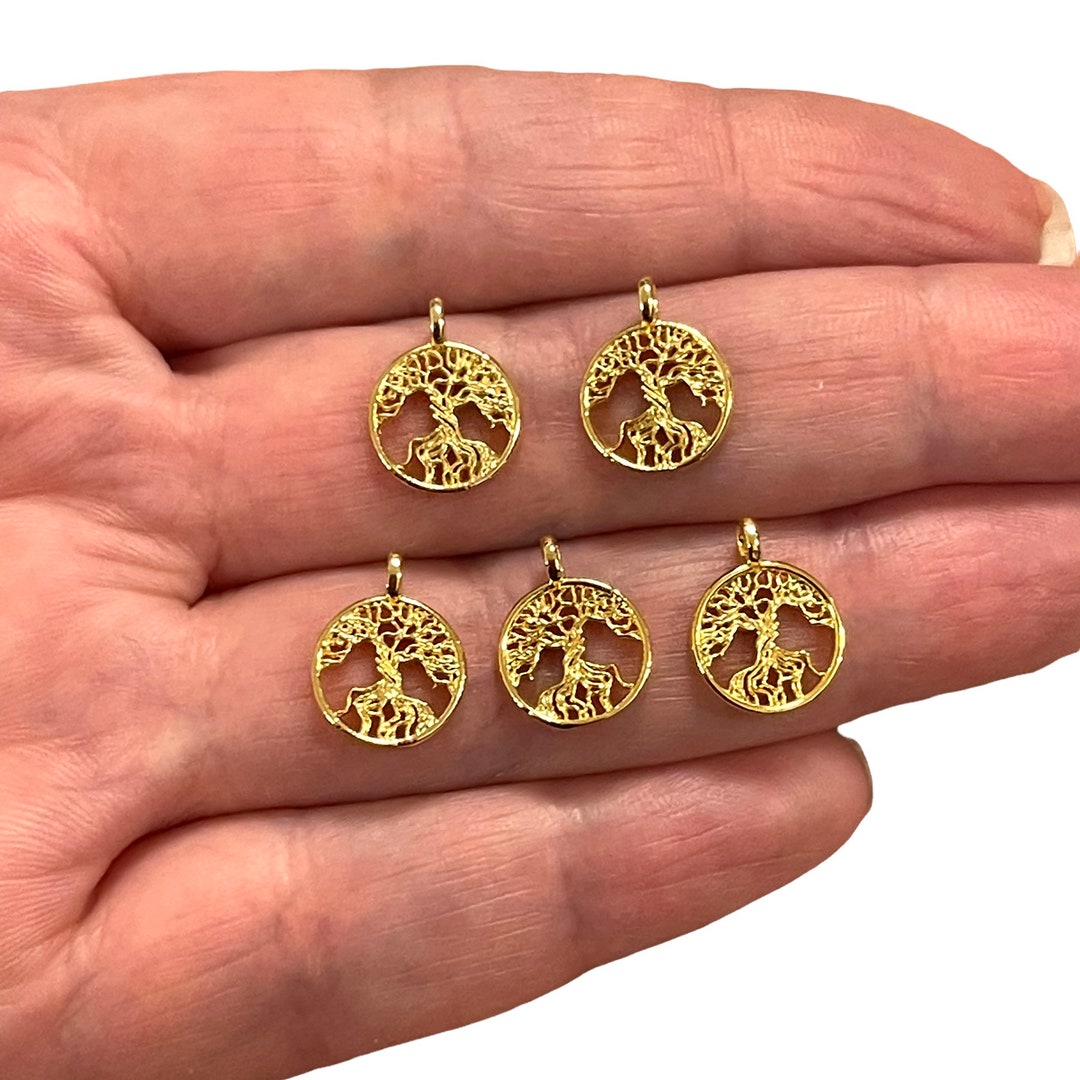24kt Matte Gold Plated Tree of Life Charms, 5 Pcs in a Pack - Etsy