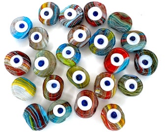 Perles de verre contre le mauvais œil en verre faites à la main artisanales traditionnelles turques, perles de verre contre le mauvais œil à grand trou, assortiment de 5 perles par paquet
