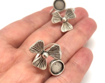Zilveren ringinstelling, verstelbare ring van antiek verzilverd messing, blanco, verstelbare ring