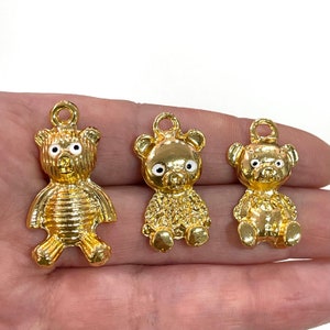 Teddy Bear Family 24Kt Gold Plated Charms, 3 Charms Pack