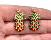 24Kt Gold Plated Enamelled Pineapple Charms, 2 pcs in a pack