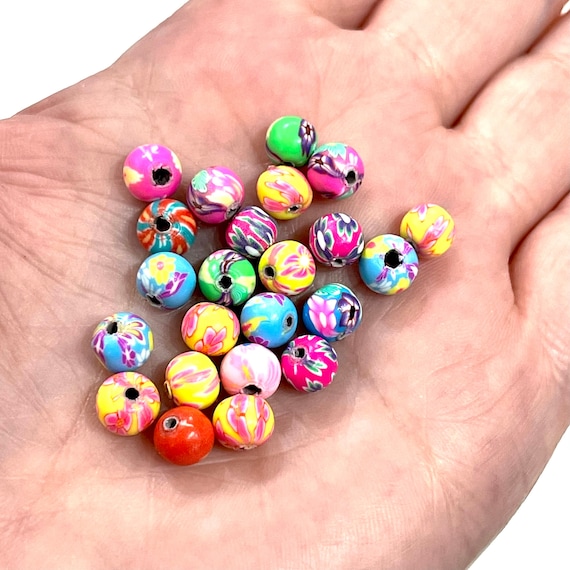 6mm Polymer Clay Round Beads,10 Beads in a Pack