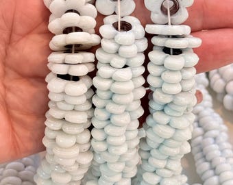 Hand Made Murano Glass Large Hole White Flower Beads, 25 Beads in a pack