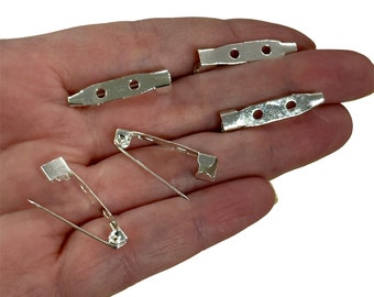 Silver Plated 25mm Brooch Pin Backs, 5 pcs in a pack