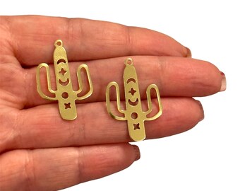 Raw Brass Cactus Charms,2 pcs in a pack