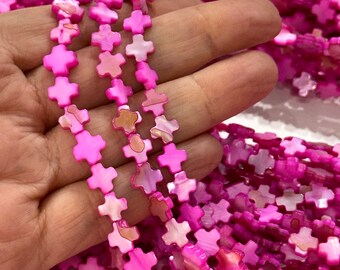 Mother Of Pearl Cross 8mm Beads, Colored Mother of Pearl Cross, 47 Beads Strand