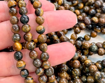 Tigerauge 6 mm runde Perlen - voller Strang von 60 natürlichen Edelsteinperlen